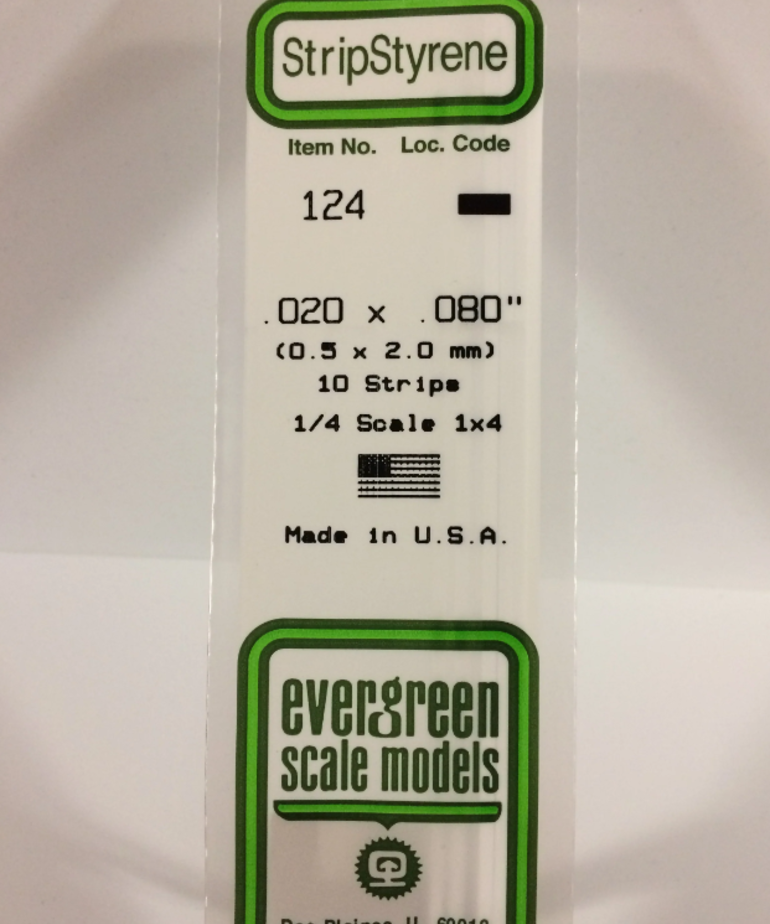 Evergreen Scale Models Evergreen 124 - .020" X .080" X 14" OPAQUE WHITE POLYSTYRENE STRIP (10) Pack