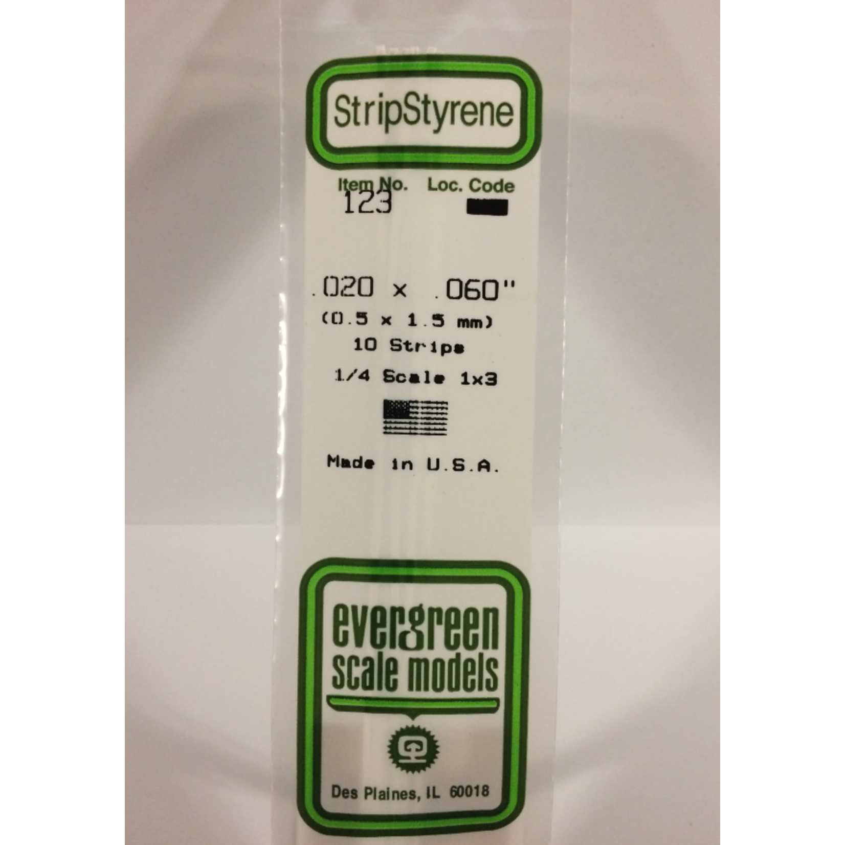 Evergreen Scale Models Evergreen 123 - .020" X .060" X 14" OPAQUE WHITE POLYSTYRENE STRIP (10) Pack