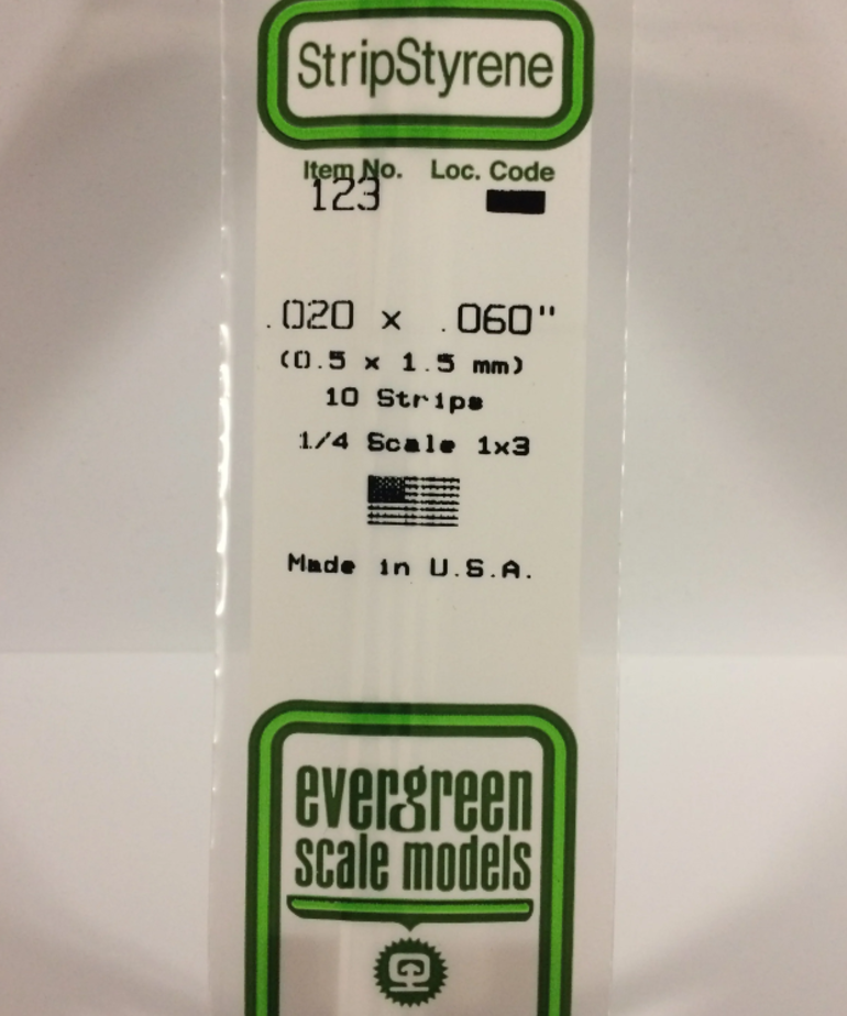 Evergreen Scale Models Evergreen 123 - .020" X .060" X 14" OPAQUE WHITE POLYSTYRENE STRIP (10) Pack
