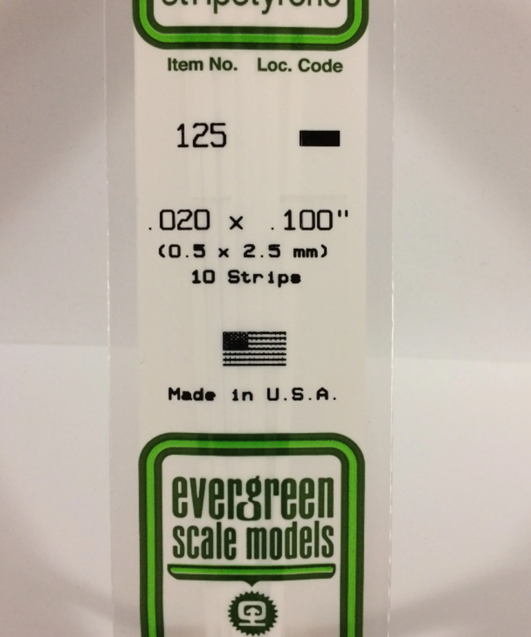 Evergreen Scale Models Evergreen 125 - .020" X .100" X 14" OPAQUE WHITE POLYSTYRENE STRIP (10) Pack