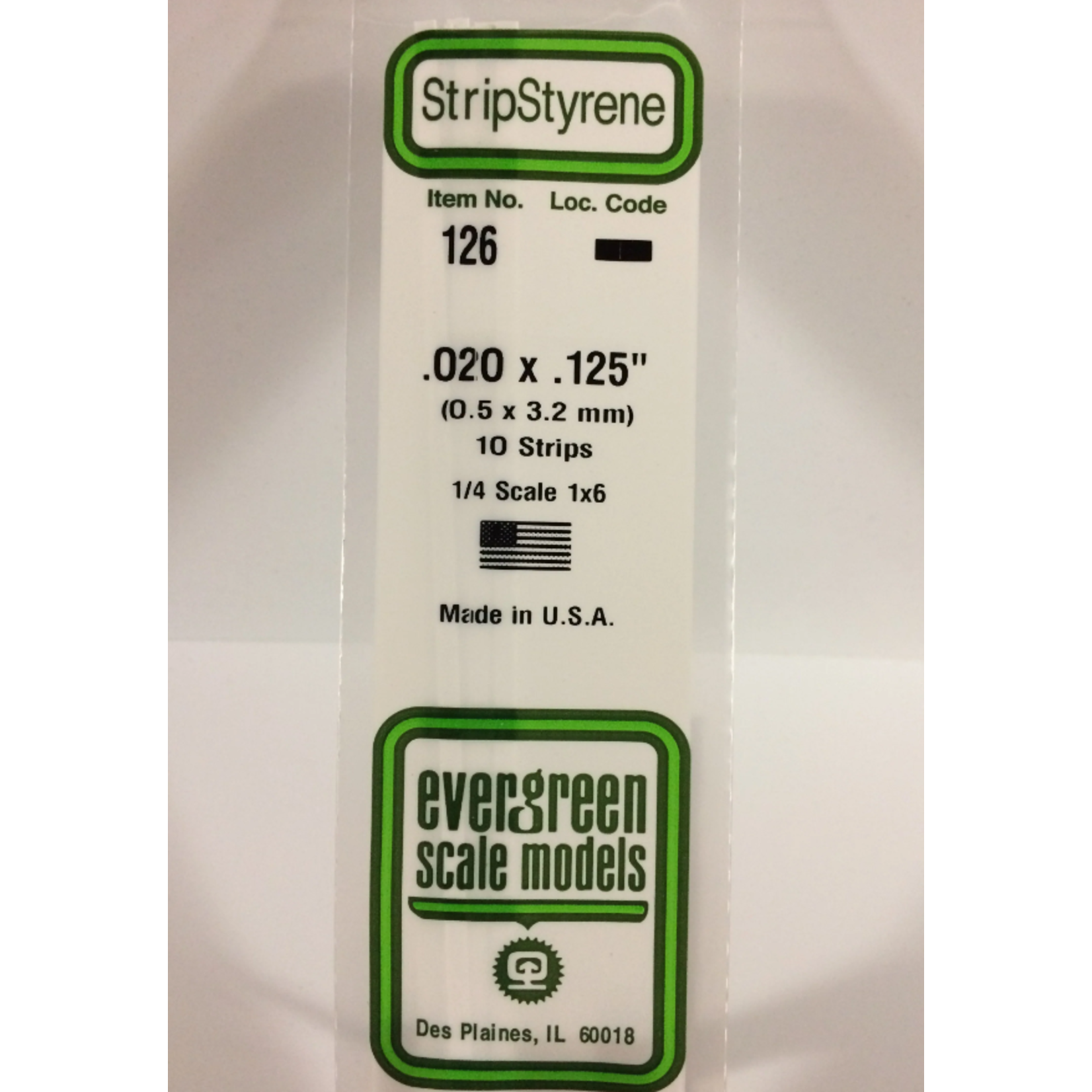 Evergreen Scale Models Evergreen 126 - .020" X .125" X 14" OPAQUE WHITE POLYSTYRENE STRIP (10) Pack