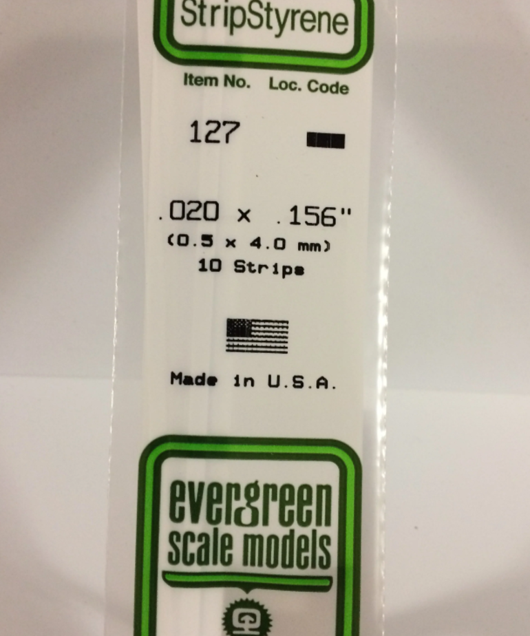 Evergreen Scale Models Evergreen 127 - .020" X .156" X 14" OPAQUE WHITE POLYSTYRENE STRIP (10) Pack