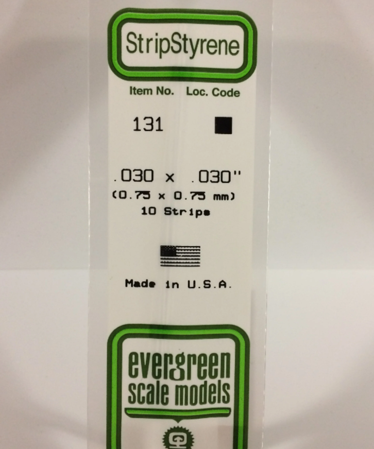 Evergreen Scale Models Evergreen 131 - .030" X .030" X 14" OPAQUE WHITE POLYSTYRENE STRIP (10) Pack