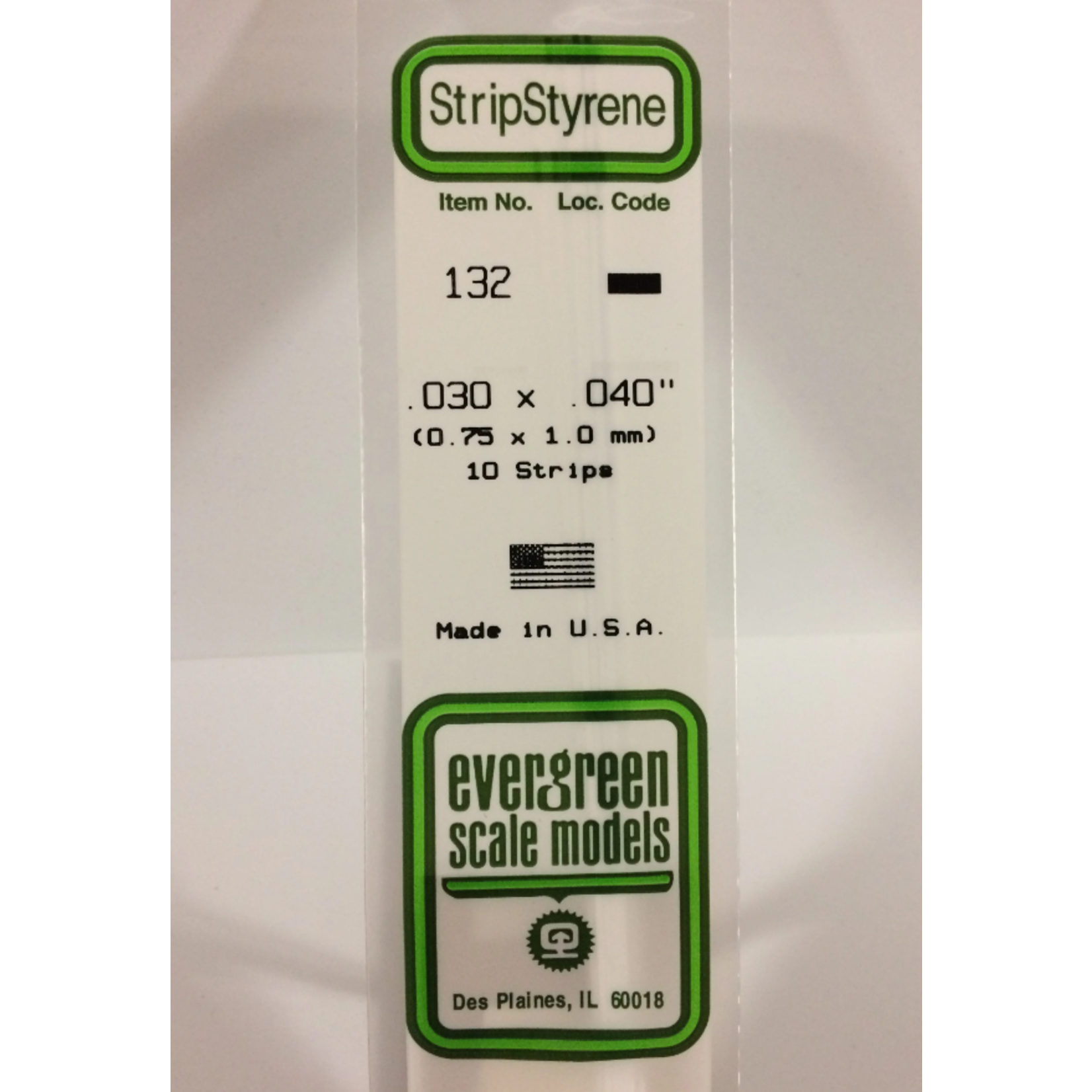 Evergreen Scale Models Evergreen 132 - .030" X .040" X 14" OPAQUE WHITE POLYSTYRENE STRIP (10) Pack