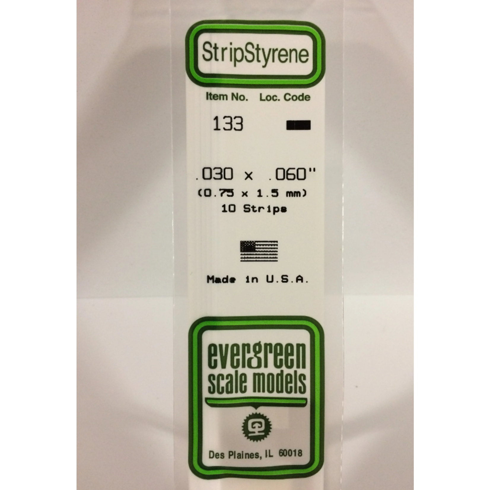 Evergreen Scale Models Evergreen 133 - .030" X .060" X 14" OPAQUE WHITE POLYSTYRENE STRIP (10) Pack