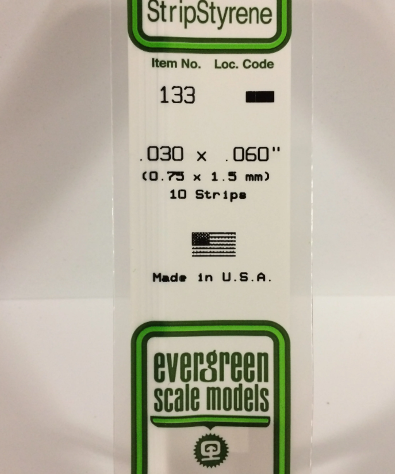 Evergreen Scale Models Evergreen 133 - .030" X .060" X 14" OPAQUE WHITE POLYSTYRENE STRIP (10) Pack