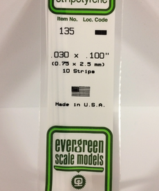 Evergreen Scale Models Evergreen 135 - .030" X .100" X 14" OPAQUE WHITE POLYSTYRENE STRIP (10) Pack