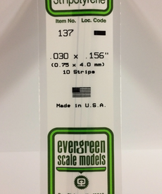 Evergreen Scale Models Evergreen 137- .030" X .156" X 14" OPAQUE WHITE POLYSTYRENE STRIP (10) Pack