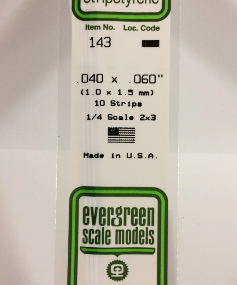 Evergreen Scale Models Evergreen 143 - .040" X .060" X 14" OPAQUE WHITE POLYSTYRENE STRIP (10) Pack