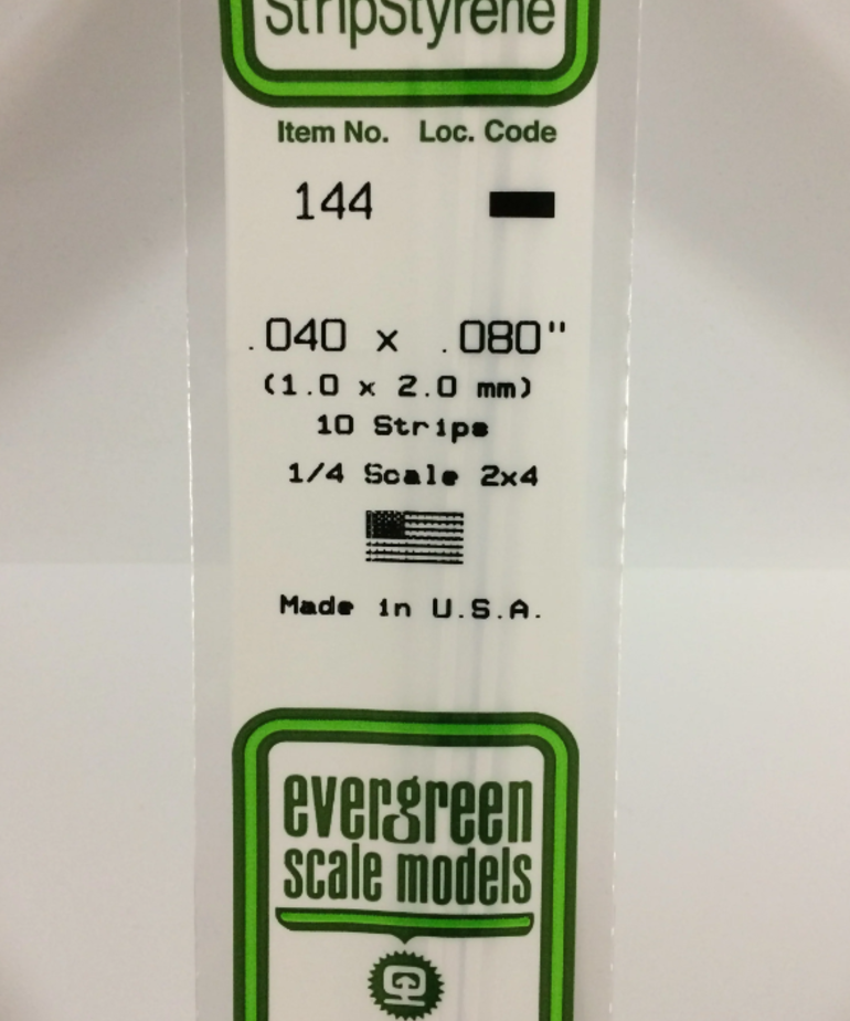 Evergreen Scale Models Evergreen 144 - .040" X .080" X 14" OPAQUE WHITE POLYSTYRENE STRIP (10) Pack