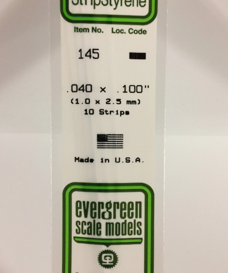 Evergreen Scale Models Evergreen 145 - .040" X .100" X 14" OPAQUE WHITE POLYSTYRENE STRIP (10) Pack