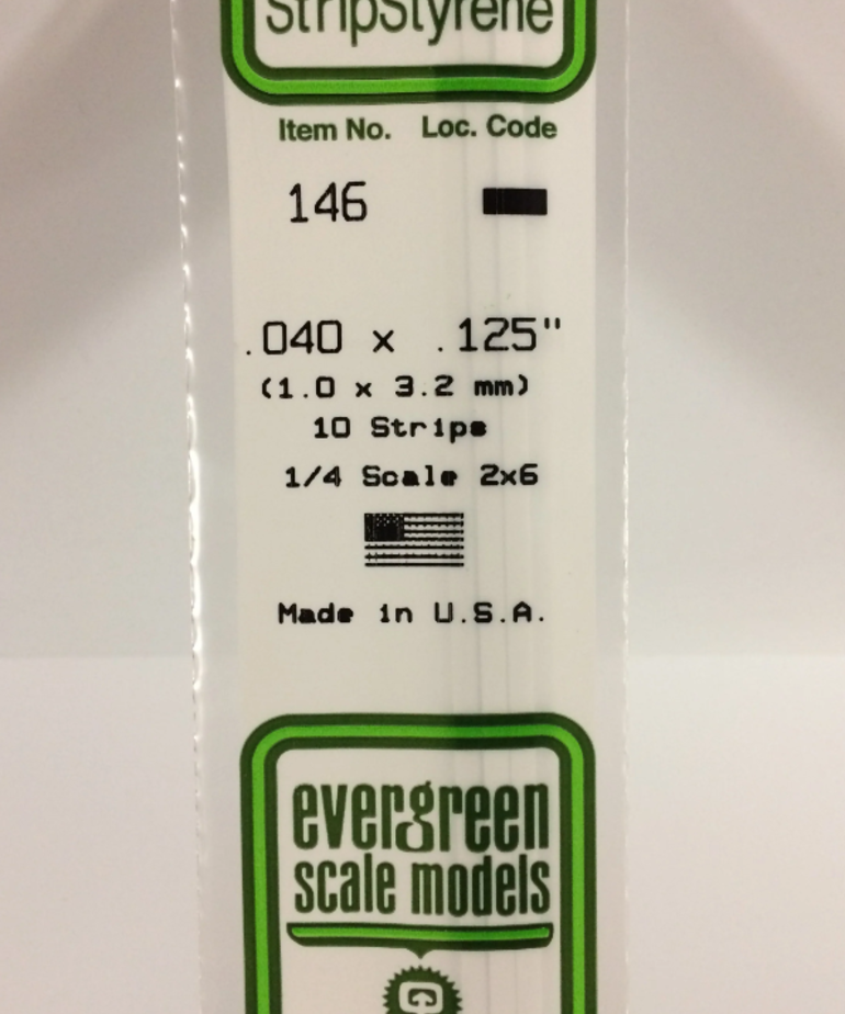 Evergreen Scale Models Evergreen 146 - .040" X .125" X 14" OPAQUE WHITE POLYSTYRENE STRIP (10) Pack