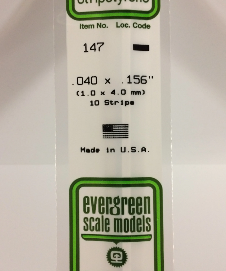 Evergreen Scale Models Evergreen 147 - .040" X .156" X 14" OPAQUE WHITE POLYSTYRENE STRIP (10) Pack