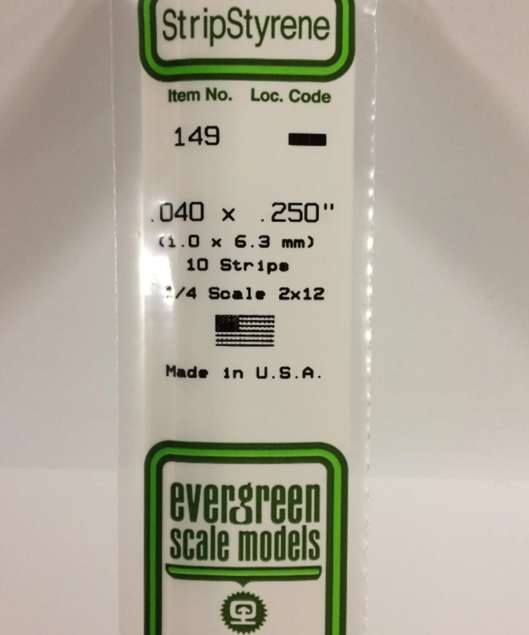 Evergreen Scale Models Evergreen 149 - .040" X .250" X 14" OPAQUE WHITE POLYSTYRENE STRIP (10) Pack