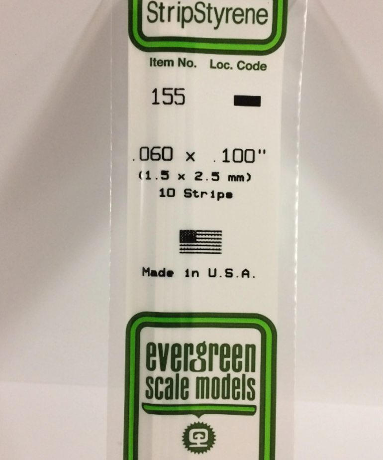 Evergreen Scale Models Evergreen 155 - .060" X .100" X 14" OPAQUE WHITE POLYSTYRENE STRIP (10) Pack