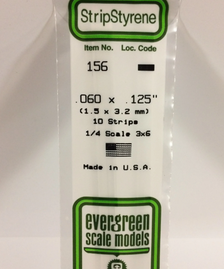 Evergreen Scale Models Evergreen 156 - .060" X .125" X 14" OPAQUE WHITE POLYSTYRENE STRIP (10) Pack
