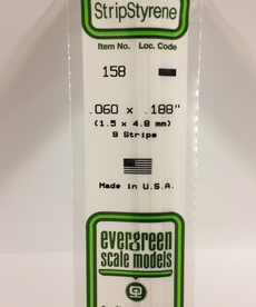 Evergreen Scale Models Evergreen 158 - .060" X .188" X 14" OPAQUE WHITE POLYSTYRENE STRIP (9) Pack