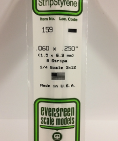 Evergreen Scale Models Evergreen 159 - .060" X .250" X 14" OPAQUE WHITE POLYSTYRENE STRIP (8) Pack