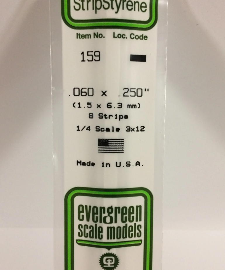 Evergreen Scale Models Evergreen 159 - .060" X .250" X 14" OPAQUE WHITE POLYSTYRENE STRIP (8) Pack