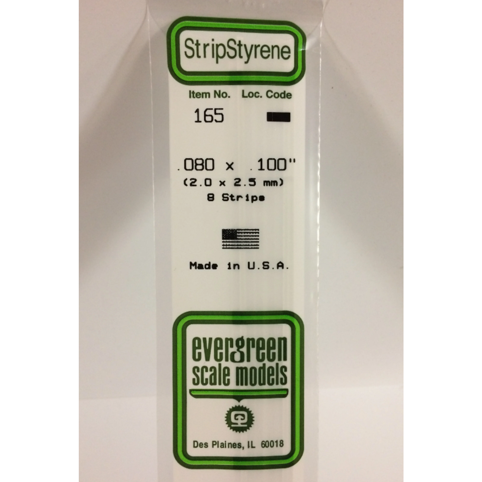 Evergreen Scale Models Evergreen 165 - .080" X .100" X 14" OPAQUE WHITE POLYSTYRENE STRIP (8) Pack