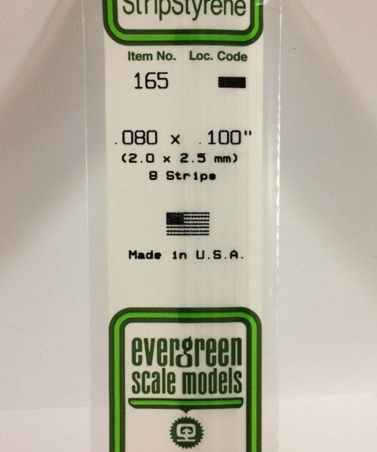 Evergreen Scale Models Evergreen 165 - .080" X .100" X 14" OPAQUE WHITE POLYSTYRENE STRIP (8) Pack