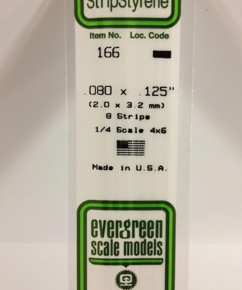 Evergreen Scale Models Evergreen 166 - .080" X .125" X 14" OPAQUE WHITE POLYSTYRENE STRIP (8) Pack