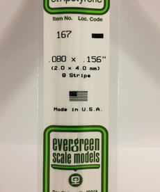 Evergreen Scale Models Evergreen 167 - .080" X .156" X 14" OPAQUE WHITE POLYSTYRENE STRIP (8) Pack