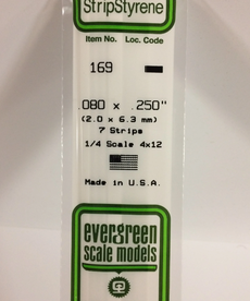 Evergreen Scale Models Evergreen 169 - .080" X .250" X 14" OPAQUE WHITE POLYSTYRENE STRIP (7) Pack