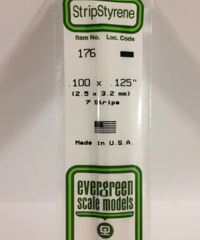 Evergreen Scale Models Evergreen 176 - .100" X .125" X 14" OPAQUE WHITE POLYSTYRENE STRIP (7) Pack