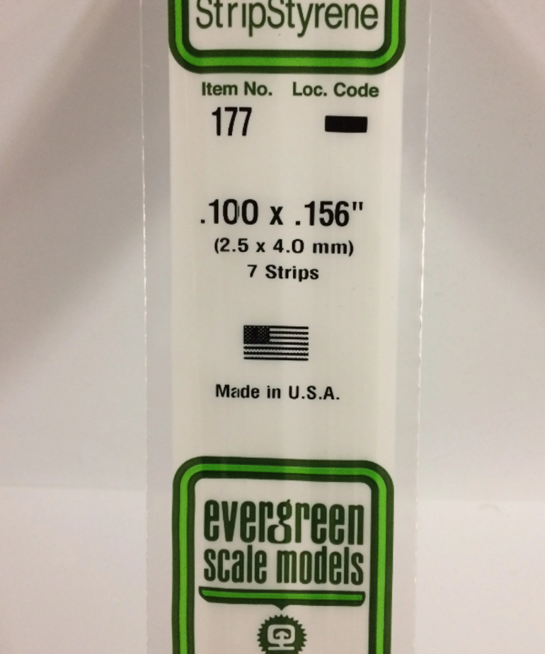 Evergreen Scale Models Evergreen 177 - .100" X .156" X 14" OPAQUE WHITE POLYSTYRENE STRIP (7) Pack