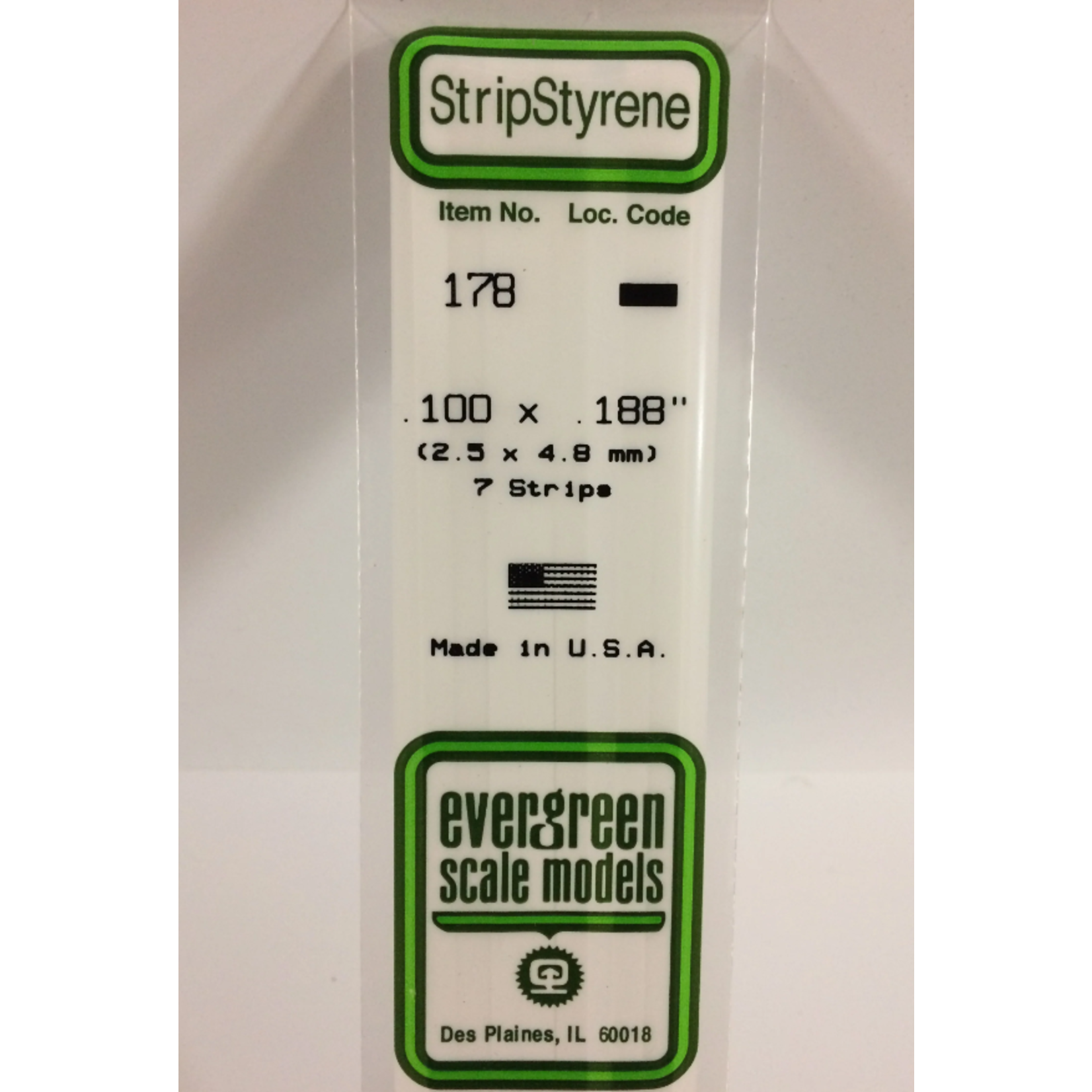 Evergreen Scale Models Evergreen 178 - .100" X .188" X 14" OPAQUE WHITE POLYSTYRENE STRIP (7) Pack