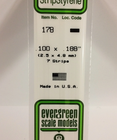 Evergreen Scale Models Evergreen 178 - .100" X .188" X 14" OPAQUE WHITE POLYSTYRENE STRIP (7) Pack