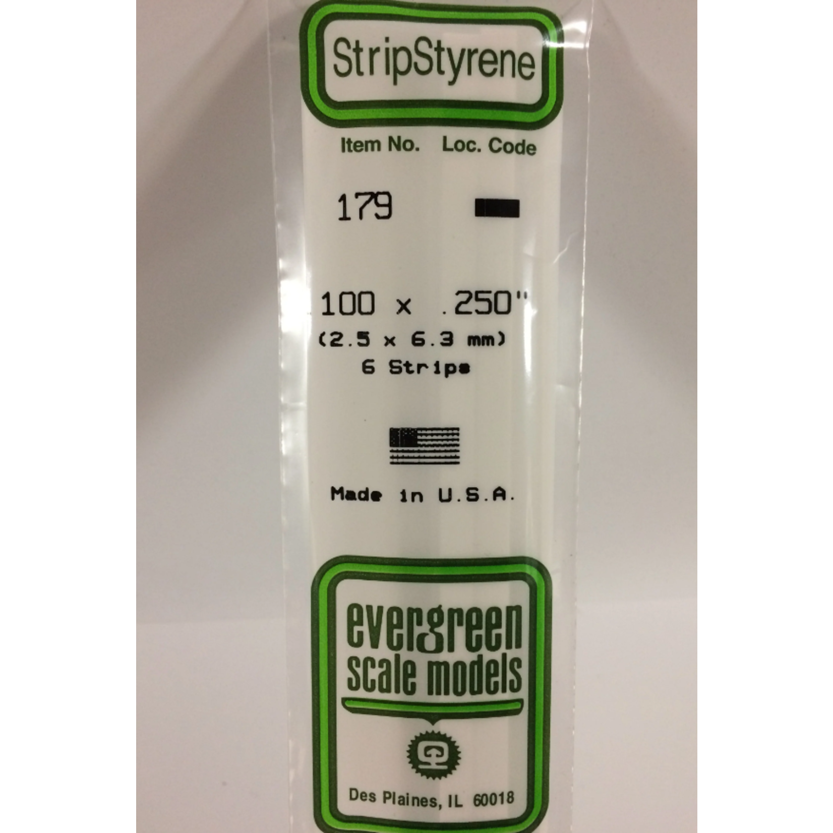 Evergreen Scale Models Evergreen 179 - .100" X .250" X 14" OPAQUE WHITE POLYSTYRENE STRIP (6) Pack