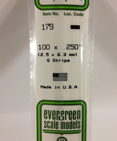 Evergreen Scale Models Evergreen 179 - .100" X .250" X 14" OPAQUE WHITE POLYSTYRENE STRIP (6) Pack