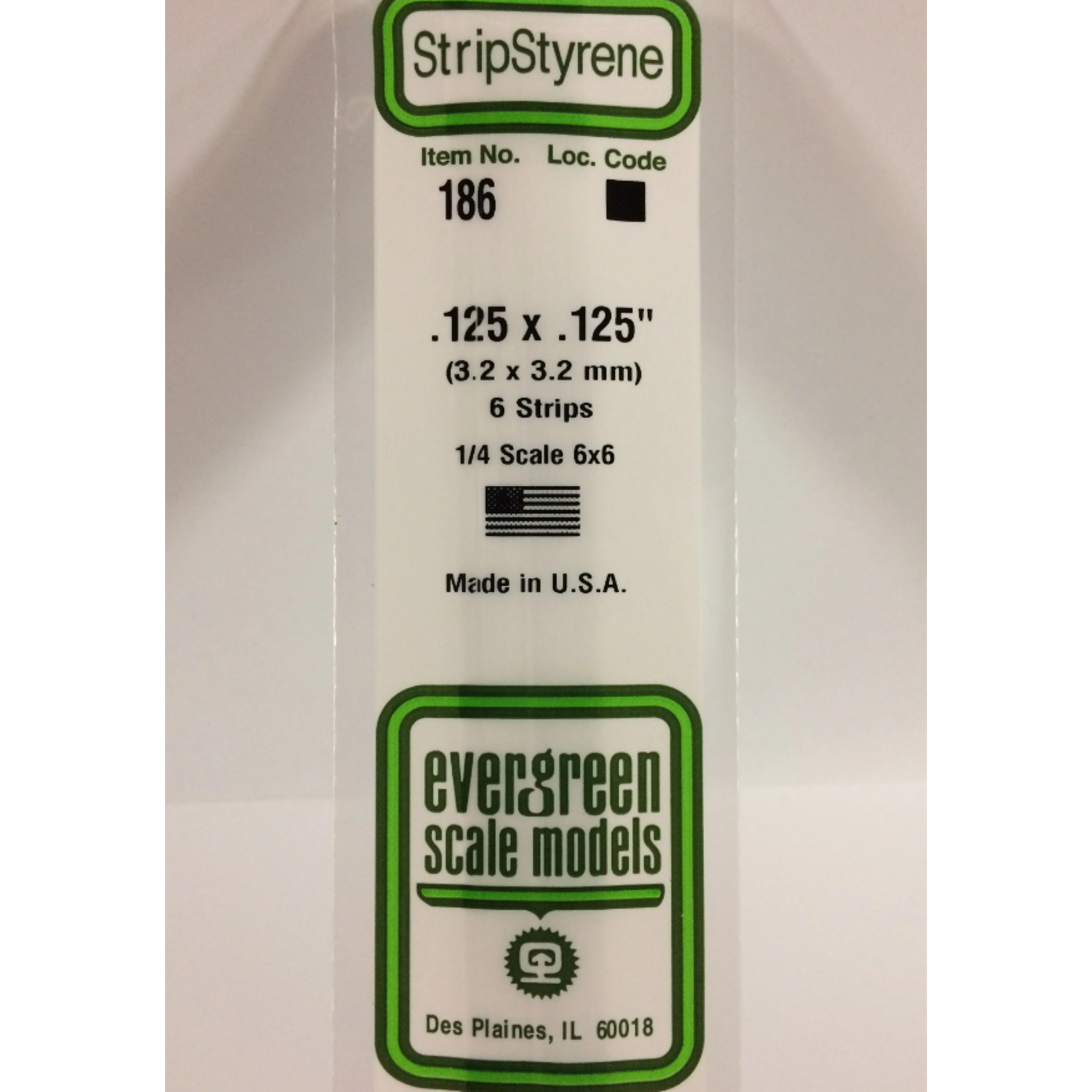 Evergreen Scale Models Evergreen 186 - .125" X .125" X 14" OPAQUE WHITE POLYSTYRENE STRIP (6) Pack
