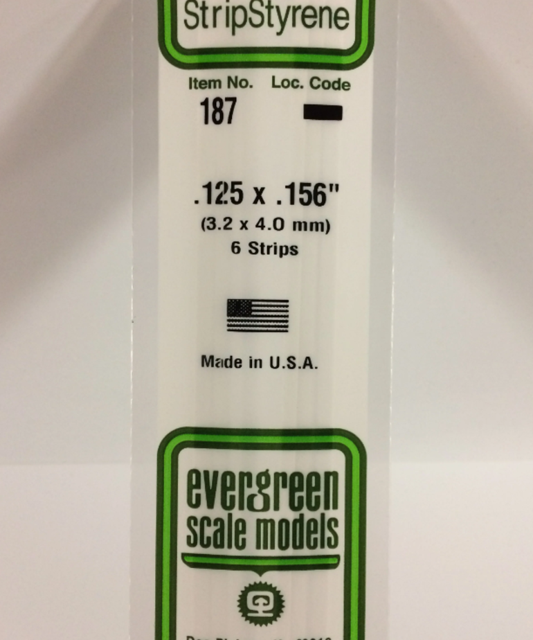 Evergreen Scale Models Evergreen 187 - .125" X .156" X 14" OPAQUE WHITE POLYSTYRENE STRIP (6) Pack