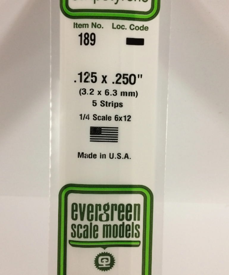 Evergreen Scale Models Evergreen 189 - .125" X .250" X 14" OPAQUE WHITE POLYSTYRENE STRIP (5) Pack
