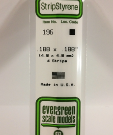 Evergreen Scale Models Evergreen 196 - .188" X .188" X 14" OPAQUE WHITE POLYSTYRENE STRIP (4) Pack