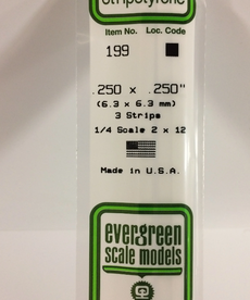 Evergreen Scale Models Evergreen 199 - .250" X .250" X 14" OPAQUE WHITE POLYSTYRENE STRIP (3) Pack