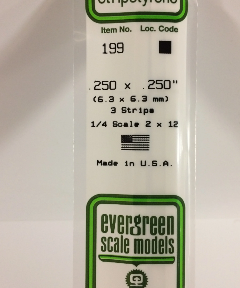 Evergreen Scale Models Evergreen 199 - .250" X .250" X 14" OPAQUE WHITE POLYSTYRENE STRIP (3) Pack