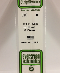 Evergreen Scale Models Evergreen 210 - .030" (.75MM) X 14" OPAQUE WHITE POLYSTRENE ROD (10) Pack