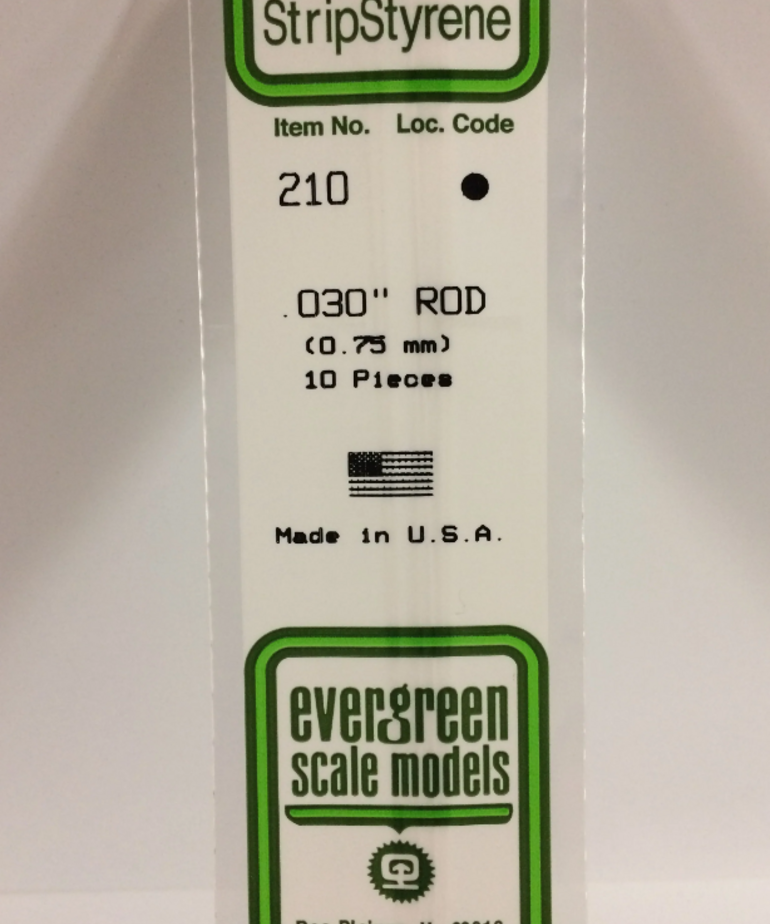 Evergreen Scale Models Evergreen 210 - .030" (.75MM) X 14" OPAQUE WHITE POLYSTRENE ROD (10) Pack