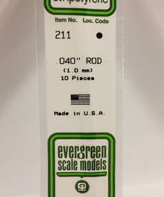 Evergreen Scale Models Evergreen 211 - .040" (1.0MM) X 14" OPAQUE WHITE POLYSTRENE ROD (10) Pack