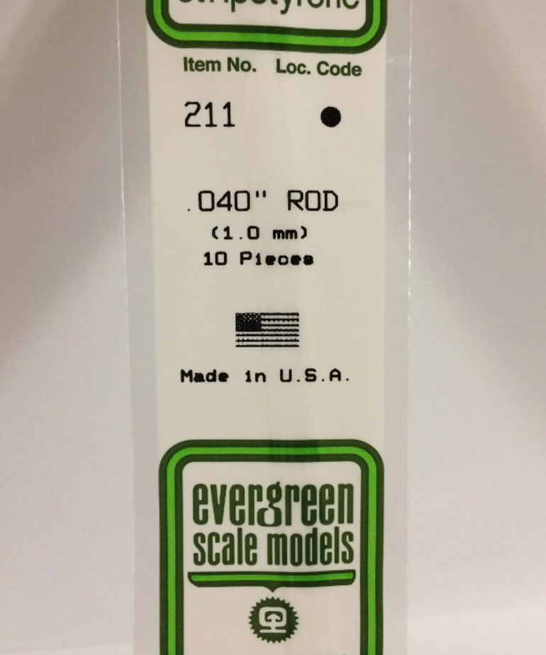 Evergreen Scale Models Evergreen 211 - .040" (1.0MM) X 14" OPAQUE WHITE POLYSTRENE ROD (10) Pack
