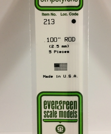 Evergreen Scale Models Evergreen 213 - .100" (2.5MM) X 14" OPAQUE WHITE POLYSTRENE ROD (5) Pack