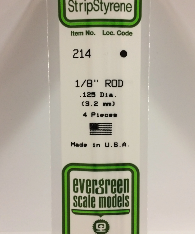 Evergreen Scale Models Evergreen 214 - .125" (3.2MM) X 14" OPAQUE WHITE POLYSTRENE ROD (4) Pack