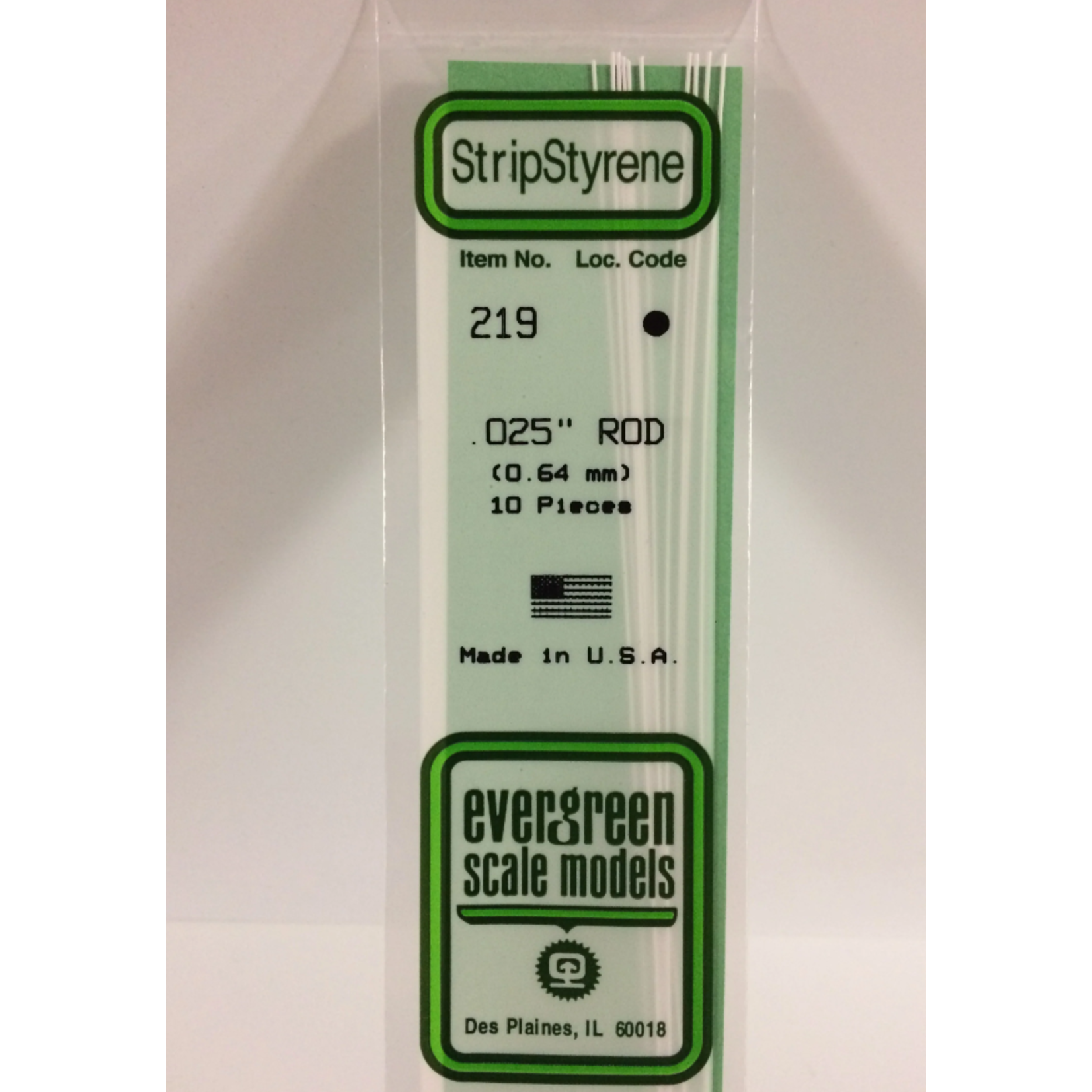 Evergreen Scale Models Evergreen 219 - .025" (.64MM) X 14" OPAQUE WHITE POLYSTYRENE ROD (10) Pack