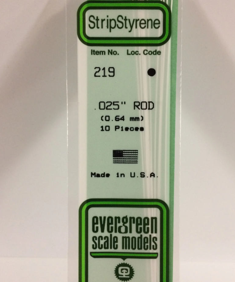 Evergreen Scale Models Evergreen 219 - .025" (.64MM) X 14" OPAQUE WHITE POLYSTYRENE ROD (10) Pack