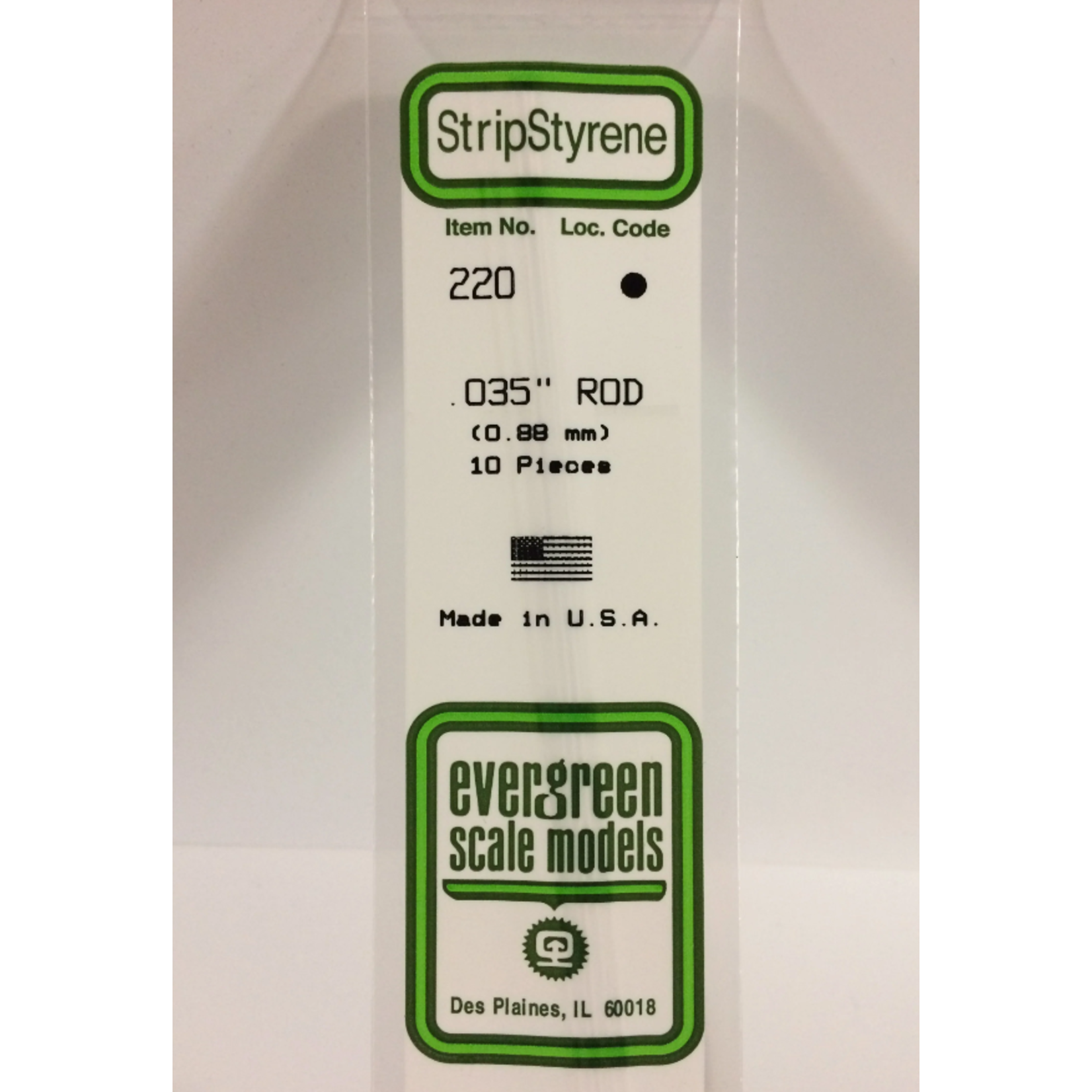 Evergreen Scale Models Evergreen 220 - .035" (.88MM) X 14" OPAQUE WHITE POLYSTYRENE ROD (10) Pack