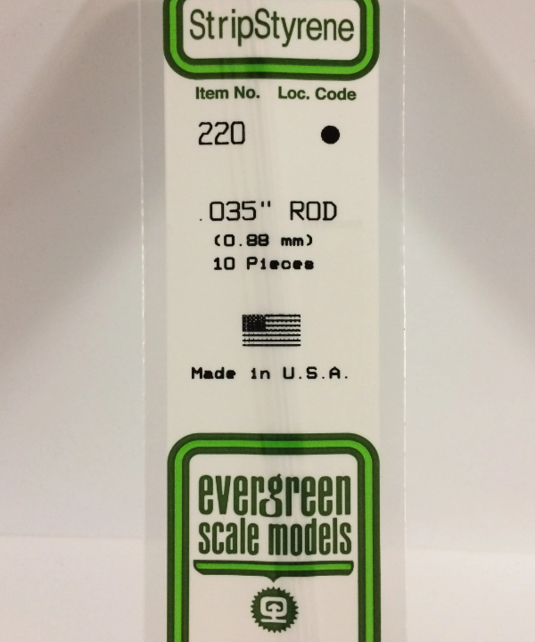 Evergreen Scale Models Evergreen 220 - .035" (.88MM) X 14" OPAQUE WHITE POLYSTYRENE ROD (10) Pack